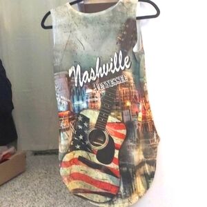 Big Bang Nashville Tennessee Embellished USA Flag Guitar long tank top shirt M